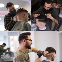 Collage des Hairport Teams bei verschiedenen Haarschnitten